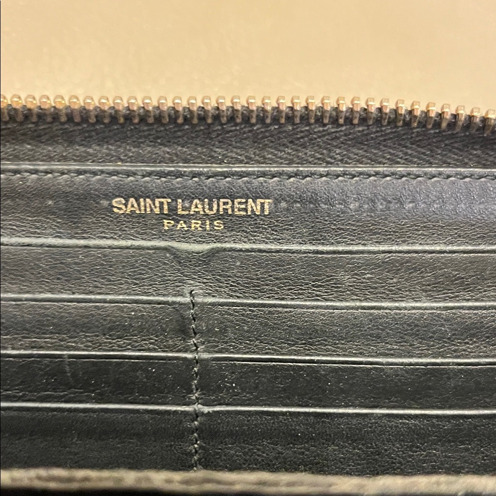 YSL Black Leather Wallet with Gold Accents - Picture 4 of 14